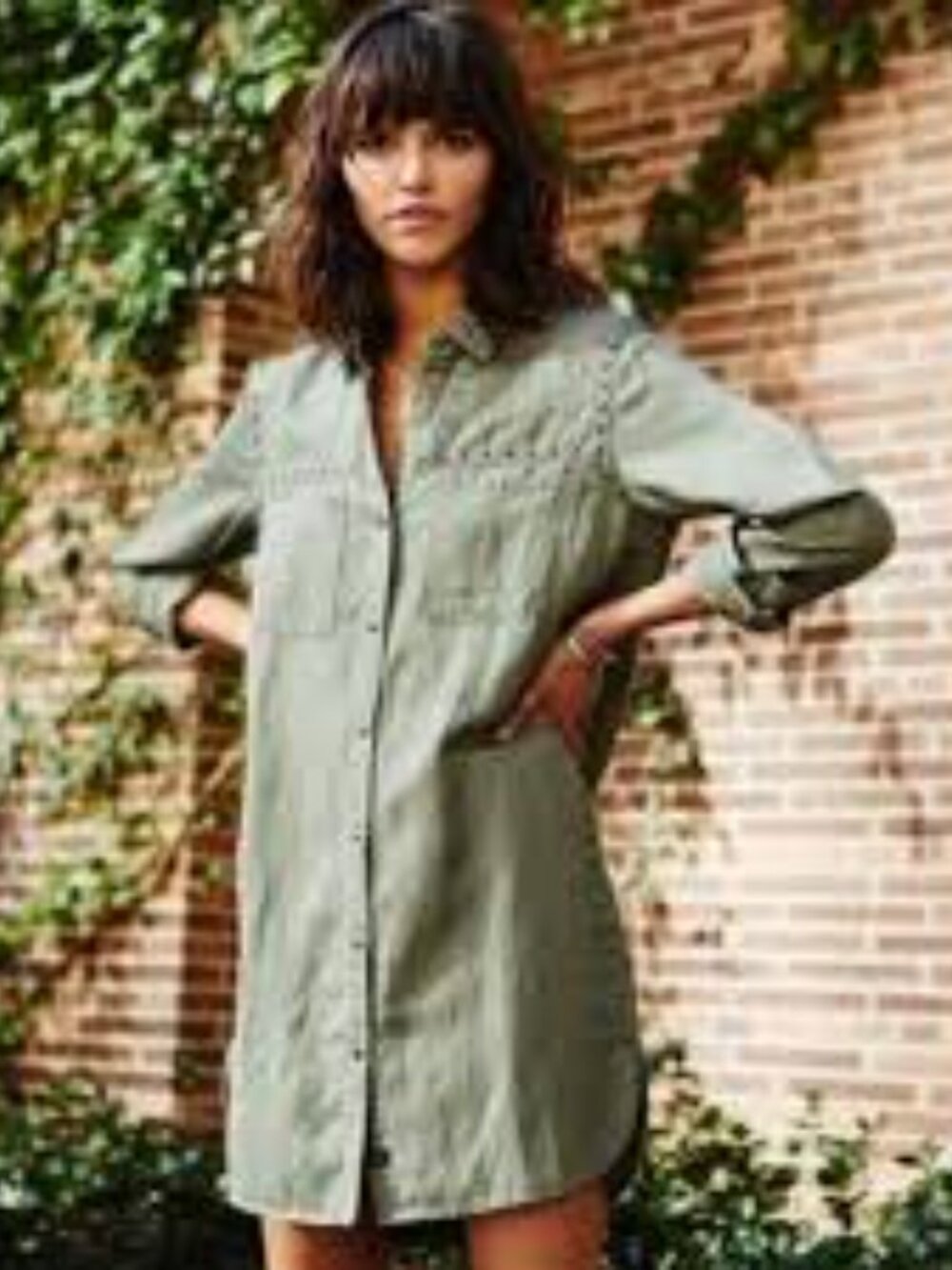 Rails Bowie Studded Sage Green Tencel Linen Shirt Dress (*NWT)